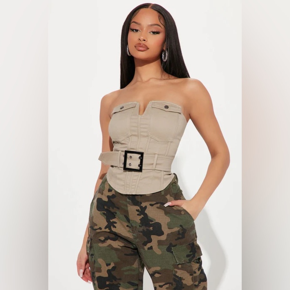 Fashion Nova Tan Strapless Crop Top